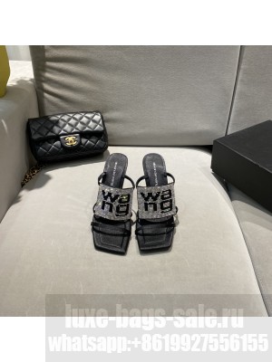 Alexander Wang 95mm Women's Julie Square Toe Rhinestone Logo High Heel Sandals