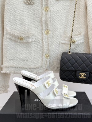 Chanel Lambskin Heel Sandals 8cm with CC Straps White 2025 