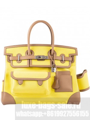 Hermes Birkin 35 Canvas & Swift Leather Cargo Yellow