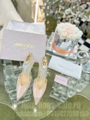 Jimmy Choo Saeda 85/10.5 cmBlack Patent Leather Pumps with Crystal Embellishment 2023 Pink
