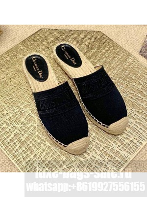 Dior Granville Espadrille Mules in Metallic Thread Embroidered Cotton Black Spring/Summer 2021 Collection