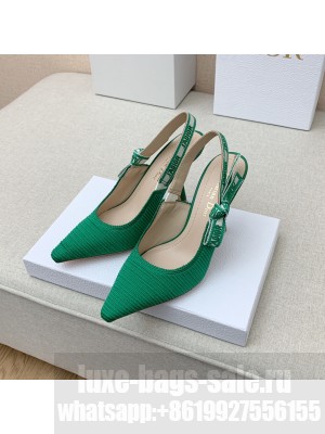 DIOR HEEL 9.5CM J'ADIOR SLINGBACK PUMPS IN COTTON EMBROIDERY GREEN 2022 COLLECTION