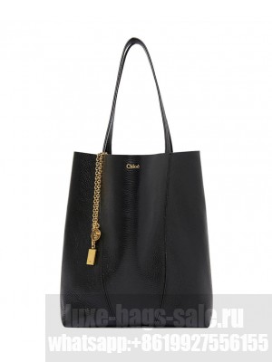 Chloe Spin Tote Bag In Grained Leather Black