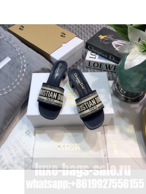 Dior Dway Heeled Slide Sandals 4cm in Cotton Embroidered 2023 Collection 09