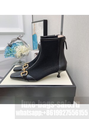 Gucci Women's Black GG Horsebit Mesh Heel 4.5cm Ankle Boot 2021 Collection