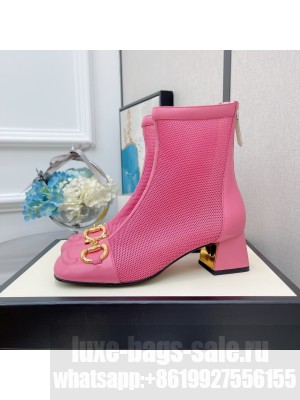 Gucci Women's Pink GG Horsebit Mesh Heel 5.5  Ankle Boot 2021 Collection