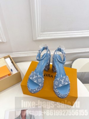 Louis Vuitton Silhouette Sandal 11cm in Leather and Monogram Blue Denim 2023