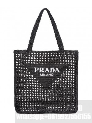 Prada Raffia Tote Bag 1BG393 Black