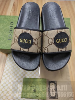 Gucci Unisex Off The Grid GG Nylon Flat Slide Sandals 2022 Collection,Brown