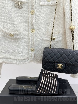 Chanel Suede With Rhinestones Slide Mule Black 2025