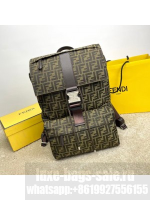 Fendi FF Jacquard Strike Medium fabric backpack F7602 Brown