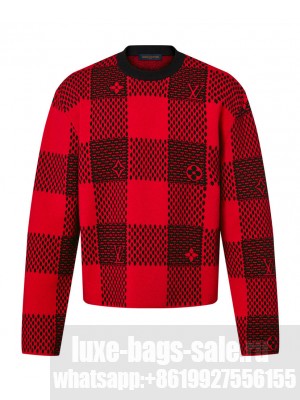 Louis Vuitton Women's Damier Wool Crewneck Red