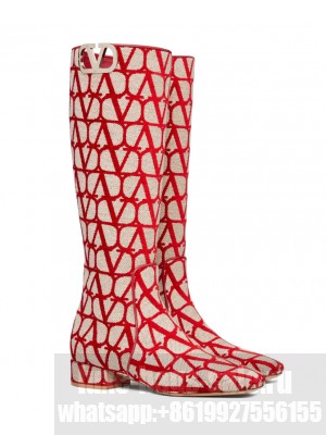 Valentino Women's Vlogo Type Boot In Toile Iconographe 30MM Red