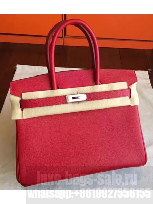 Hermes Birkin 30/35 Bag In Original Epsom Leather With Gold/Silver Hardware Red