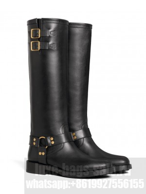 Celine Women's Bulky Biker High Boot In Calfskin Black