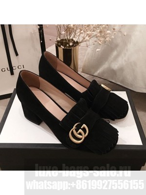 Gucci Suede GG Fringe Pumps 408208 Black 2019 Collection