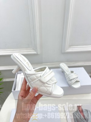 Dior Foldover Heel Slide Sandals 5.5cm in Cannage Lambskin White 2023