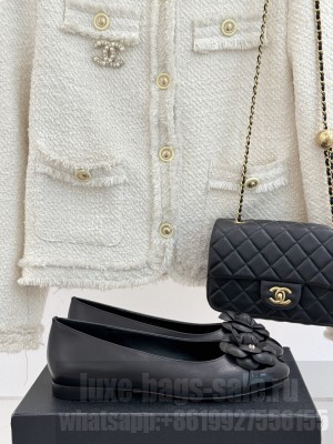 Chanel Lambskin Ballet Flats with Camellia Bloom Charm Black 2025