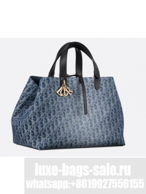 Large Dior Toujours Bag Blue Denim Dior Oblique Jacquard M2820OD