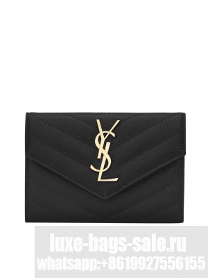 Saint Laurent Monogram Small Envelope Wallet In Grain De Poudre Embossed Leather Black