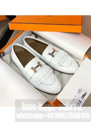 Hermes Royal Fringe Lambskin Flat Loafers White 2020 Collection