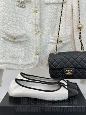 Chanel Ballet flats Lambskin & Metal G46114 White & Black 2025