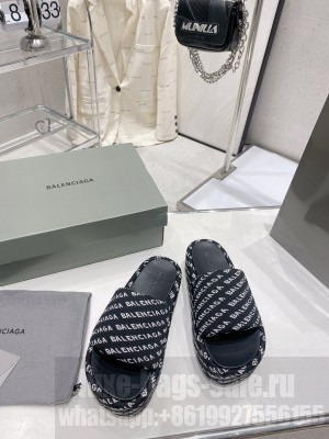 Balenciaga Unisex Logo Platform Slide Sandals 5cm 2023 06