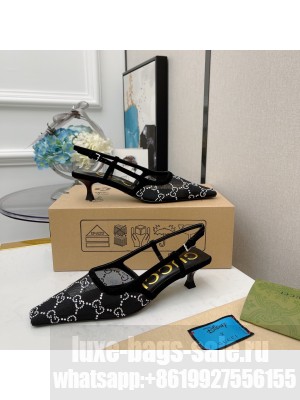 GUCCI Vintage Mesh With Diamond 4.5cm Slingback Black Pumps 2021 Collection