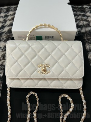 CHANEL FLAP PHONE HOLDER WITH CHAIN AB3566 white