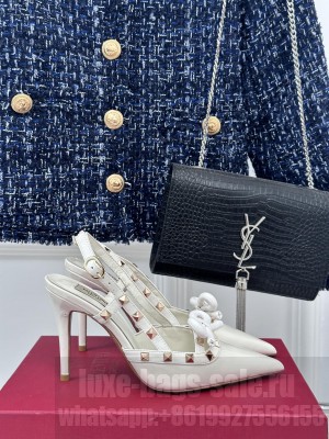 VALENTINO ROCKSTUD BOW SLINGBACK WHITE PATENT LEATHER PUMP 80MM 