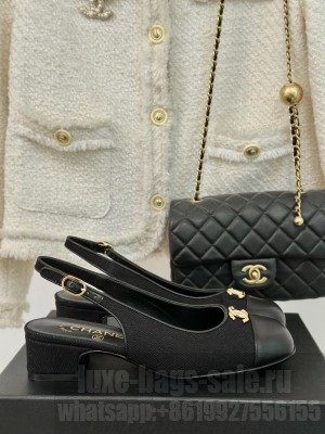 Chanel Satin Slingback 4cm Pumps Black 2024 
