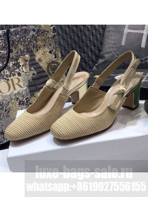 Dior x Moi Slingback Pumps 6.5cm in Gold Ribbon Embroidered Cotton Spring/Summer 2021 Collection