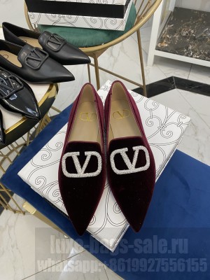 VALENTINO VLOGO POINTED LOAFERS VELVET BURGUNDY 2021