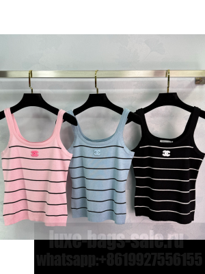 Chanel Wool Blend Striped Vest Pink/Blue/Black 2025