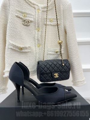 Chanel pointed toe silk Pumps Navy 2023 Collection