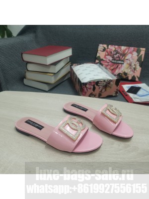 DOLCE & GABBANA CALFSKIN SLIDERS DG CRYSTAL LOGO 2022 PINK