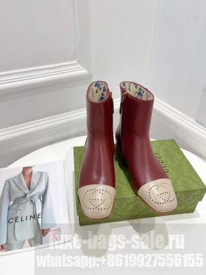 Gucci Women's with Interlocking G Hills Logo ankle boot Burgandy 2021 Collection