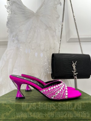 GUCCI WOMEN'S 6.5CM SLIDE SANDALS WITH CRYSTALS PINK