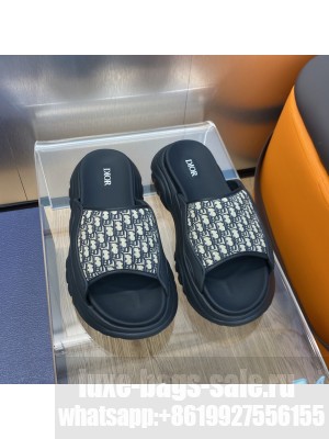 DIOR H-TOWN UNISEX SANDAL Black Rubber with Beige and Black Dior Oblique Jacquard 