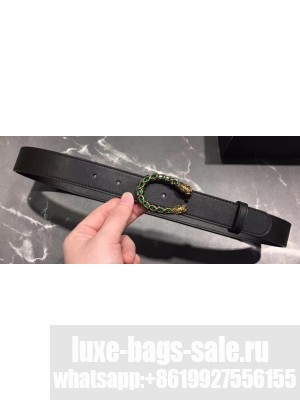 Gucci Width 3cm Leather Belt Black with Green Crystal Dionysus Buckle