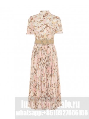 Zimmermann Women's Pop Pleated Midi Dress Pink