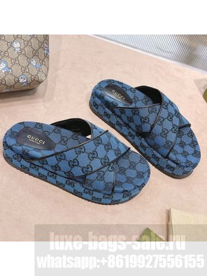 Gucci GG Canvas Platform Sandal 663666 Blue 2021 Collection