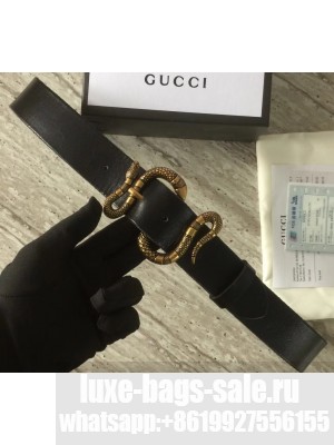 Gucci Leather Belt Black With Snake Buckle 458935