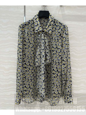 Gucci Women's Printed Silk Chiffon Shirt Black