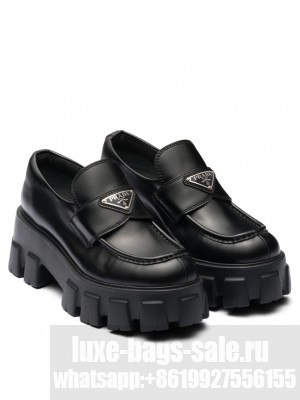 Prada Women's Brushed Leather Monolith Loafers Black