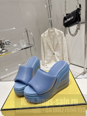 Fendi Fashion Show 14cm Heel First Wedge Slide Sandal Blue