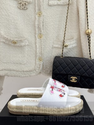 Chanel Canvas Embroidered CC Espadrilles Slide Mules White 2025