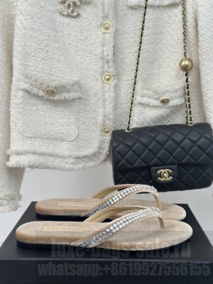 Chanel Thongs Velet & Strass Beige & Silver 2025