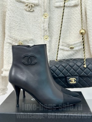 Chanel Lambskin & Grosgrain Pointed Toe Boot 2024 Black