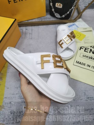 FENDI FENDIGRAPHY LEATHER SLIDES WHITE 2022 COLLECTION